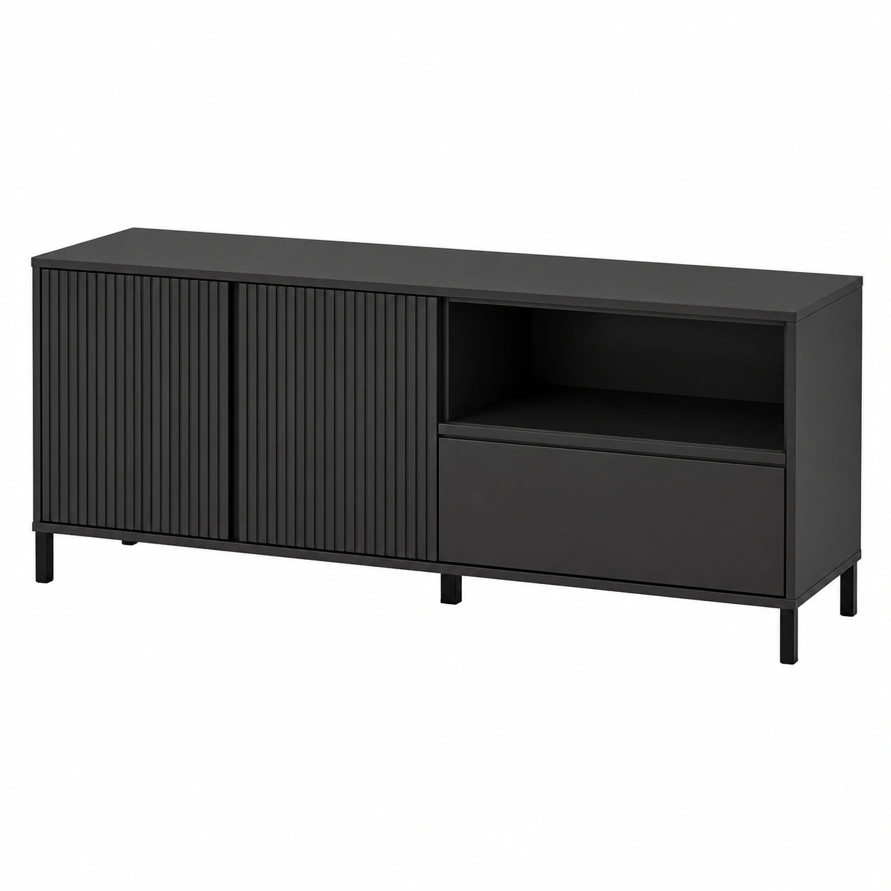 Modernes 3-teiliges Wohnzimmermöbel-Set in Anthrazit mit Lowboard, Highboard und Sideboard