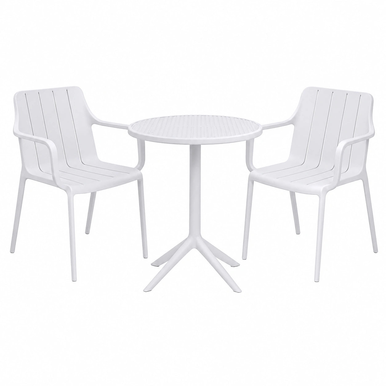Gartenmöbel-Set: 2 weiße Stühle und 1 Tisch für Balkon, Terrasse und Essbereich