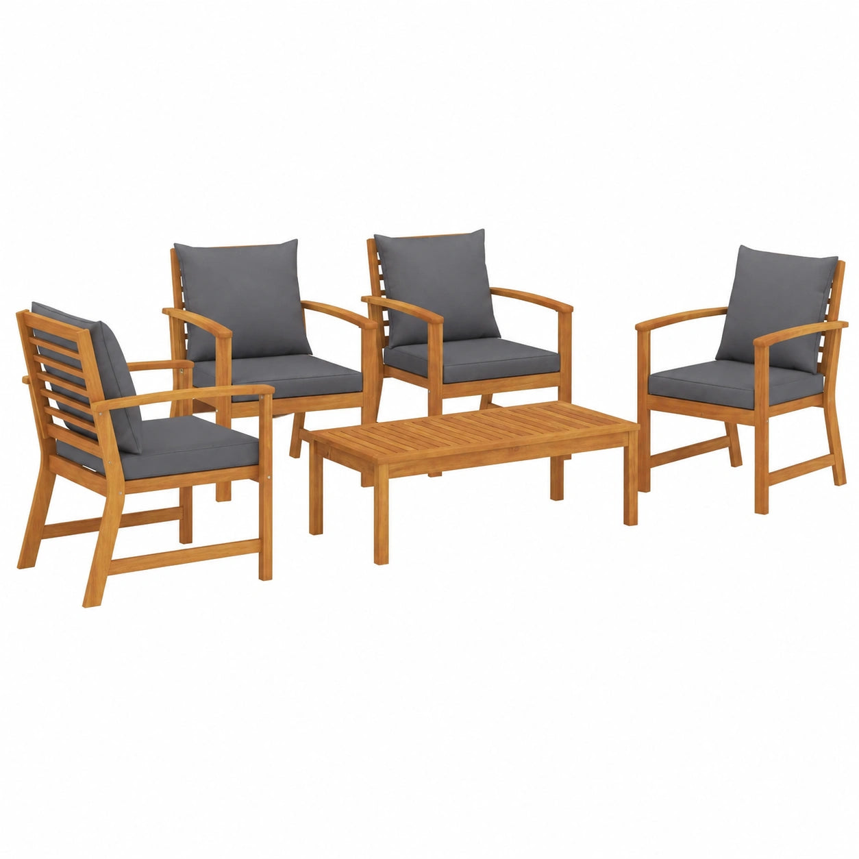 Gartenmöbel-Set aus massivem Akazienholz, 5-teilig mit Polstern, Lounge-Tischgruppe