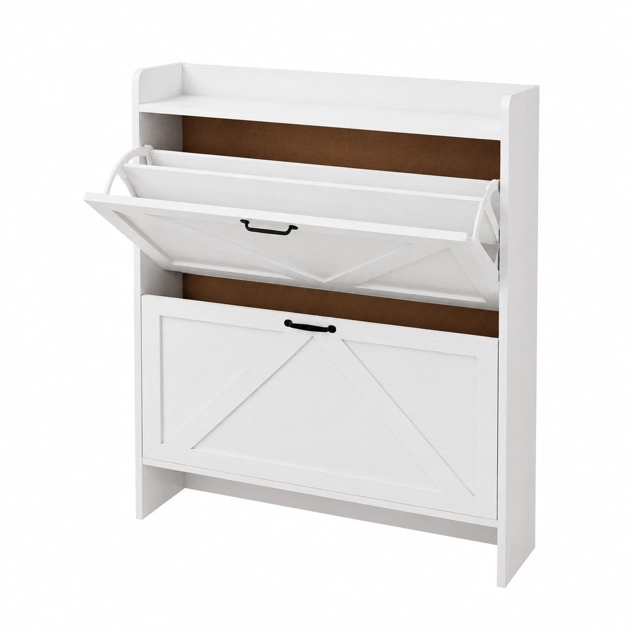 Weißer Schuhschrank mit 2 Klappen, 80x24x100 cm, Verstellbare Regalböden, Schmaler Schuhkipper
