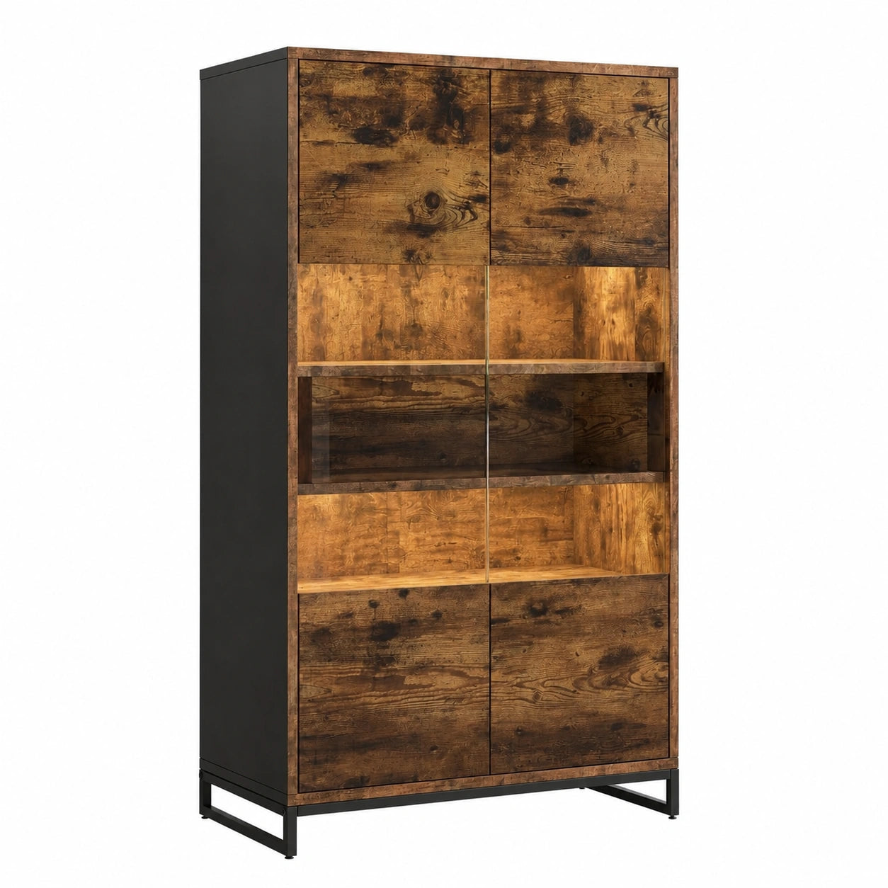 Vintagebrauner Vitrinenschrank mit LED und Stauraum