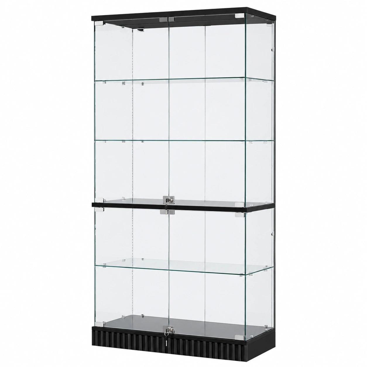 Lvifur LED-Vitrine mit Glastüren, 170 cm, 4 Ebenen, für Sammlerstücke und Wein, Intelligente Sensorik, Schwarz