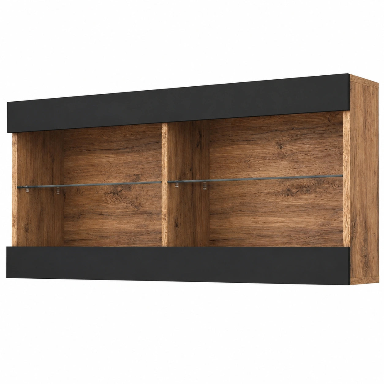 Hängeschrank Tivoli in Schwarz/Wotan, 100x50x29cm, 2 Regalböden, für Wohnzimmer & Schlafzimmer