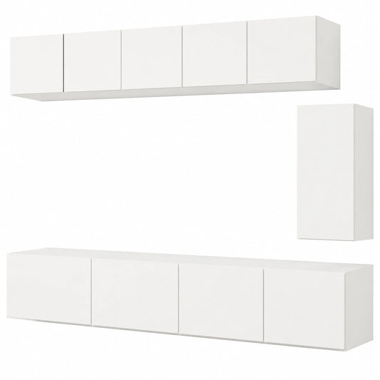 Tidyard Wohnwand Set 6-teilig, Modern, Weiß, Holzwerkstoff