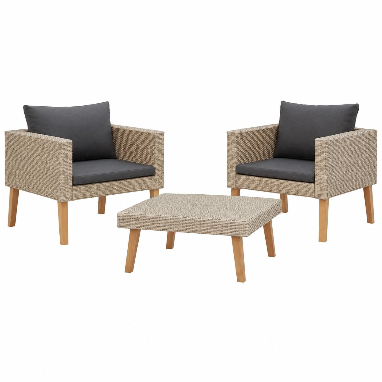Gartenlounge-Set 3-teilig mit Kissen aus Poly-Rattan, Beige
