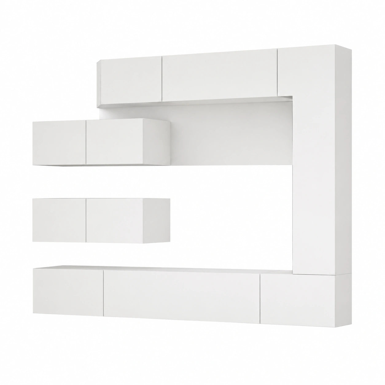 Moderner TV-Schrank-Set aus Holz in Weiß, 7-teilig, Wohnwand mit Mediawand und Anbauwand