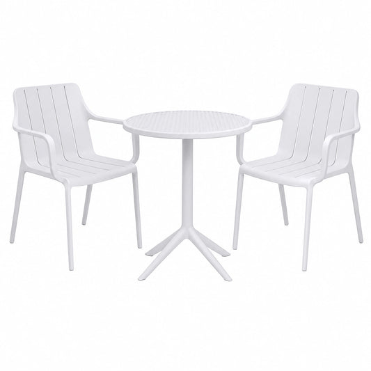 Gartenmöbel-Set: 2 weiße Stühle und 1 Tisch für Balkon, Terrasse und Essbereich