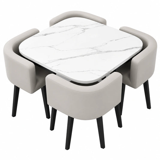 Elegantes Esszimmer-Set aus Holz mit 4 Stühlen – Rundes und quadratisches Design für vielseitige Räume – Stilvolle Möbel, 180 cm