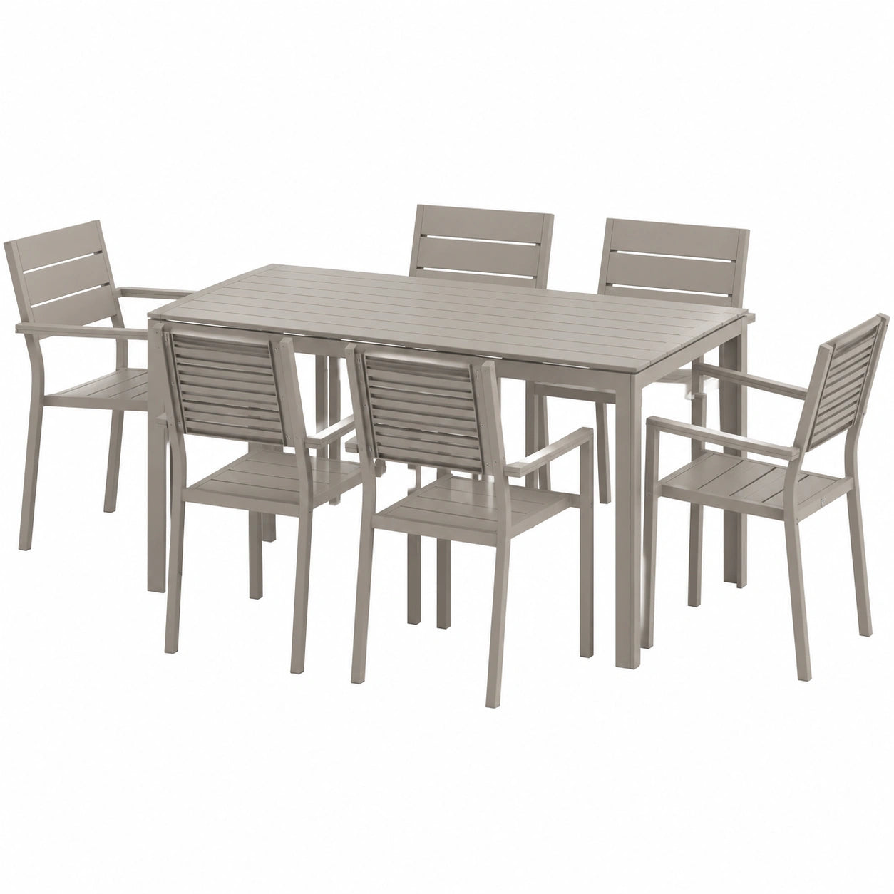 6-Personen Gartenmöbel-Set mit Holzoptik in Champagne, stapelbar, aus Polyethylen und Eisenrahmen