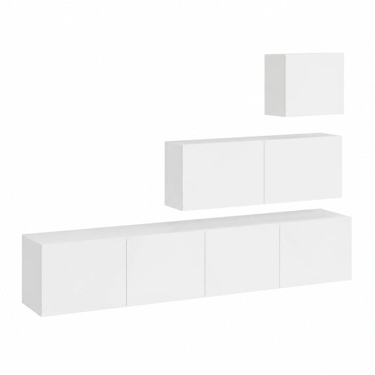 Moderne TV-Wohnwand-Set 4-teilig, Weiß, Holzwerkstoff