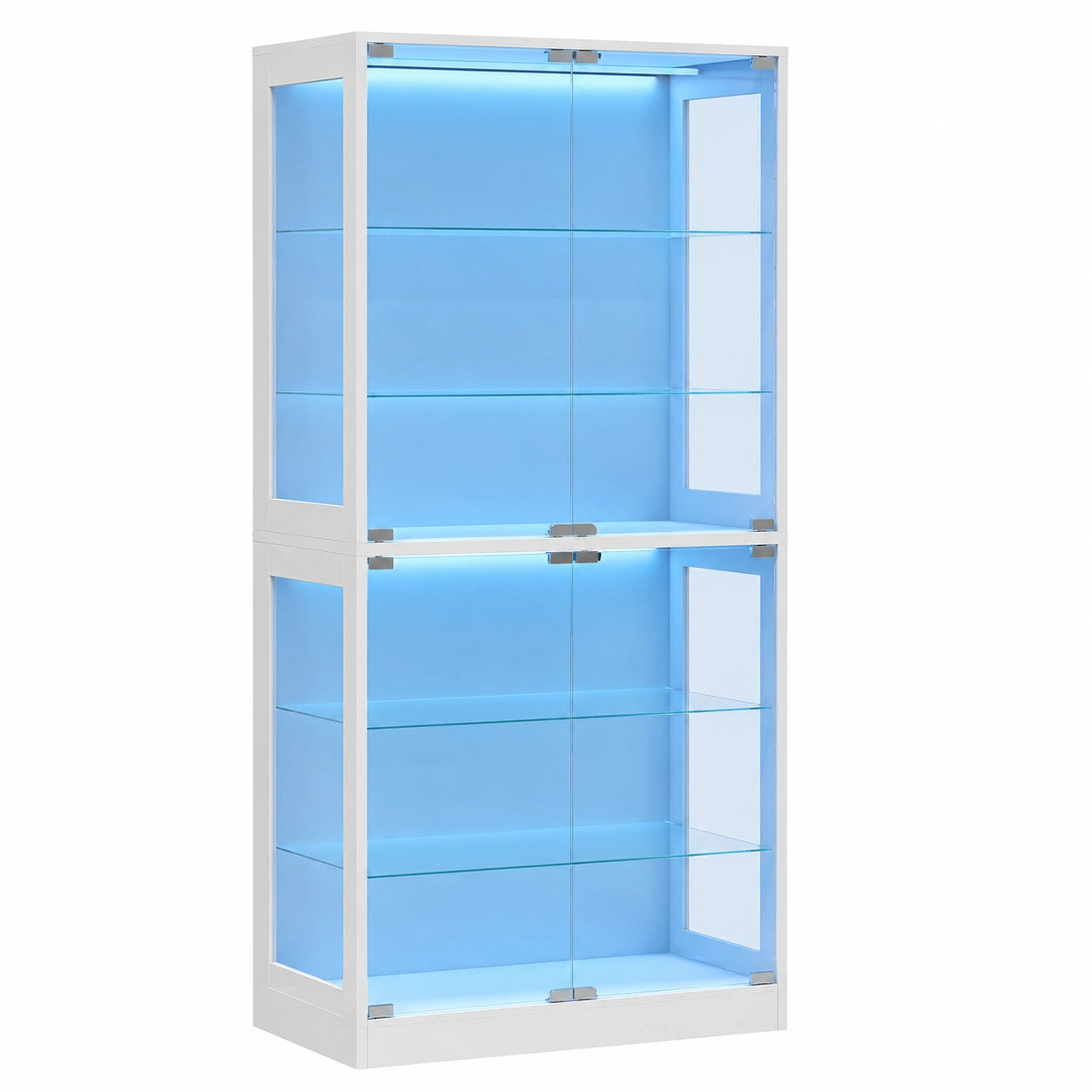 Hochwertiger LUXOAK Glasvitrine 178 cm, LED-Beleuchtung & App-Steuerung, Verstellbare Glasböden, Sammler-Schrank für Figuren & Modelle, Weiß