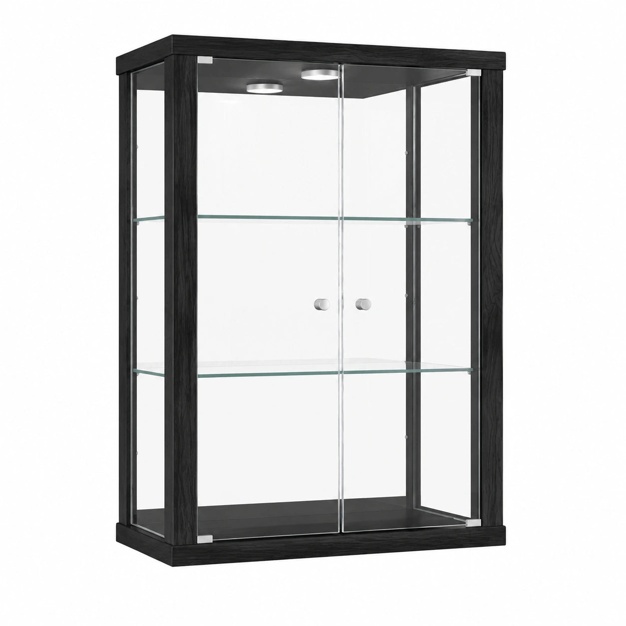 Moderne Wandvitrine mit verstellbaren Glasböden und LED-Beleuchtung, 80x60x25 cm, Schwarz