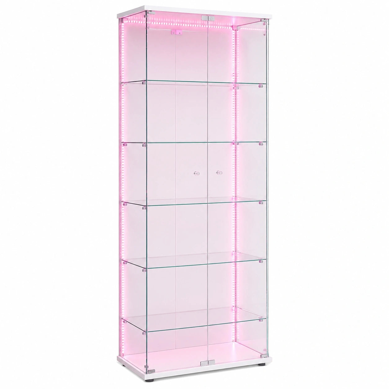LED-beleuchtete Glasvitrine mit 5 Ebenen, abschließbarer Schrank für Wohnzimmer und Büro