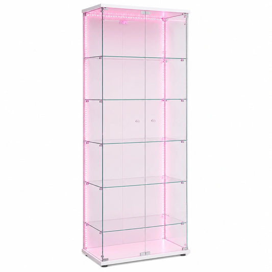 LED-beleuchtete Glasvitrine mit 5 Ebenen, abschließbarer Schrank für Wohnzimmer und Büro