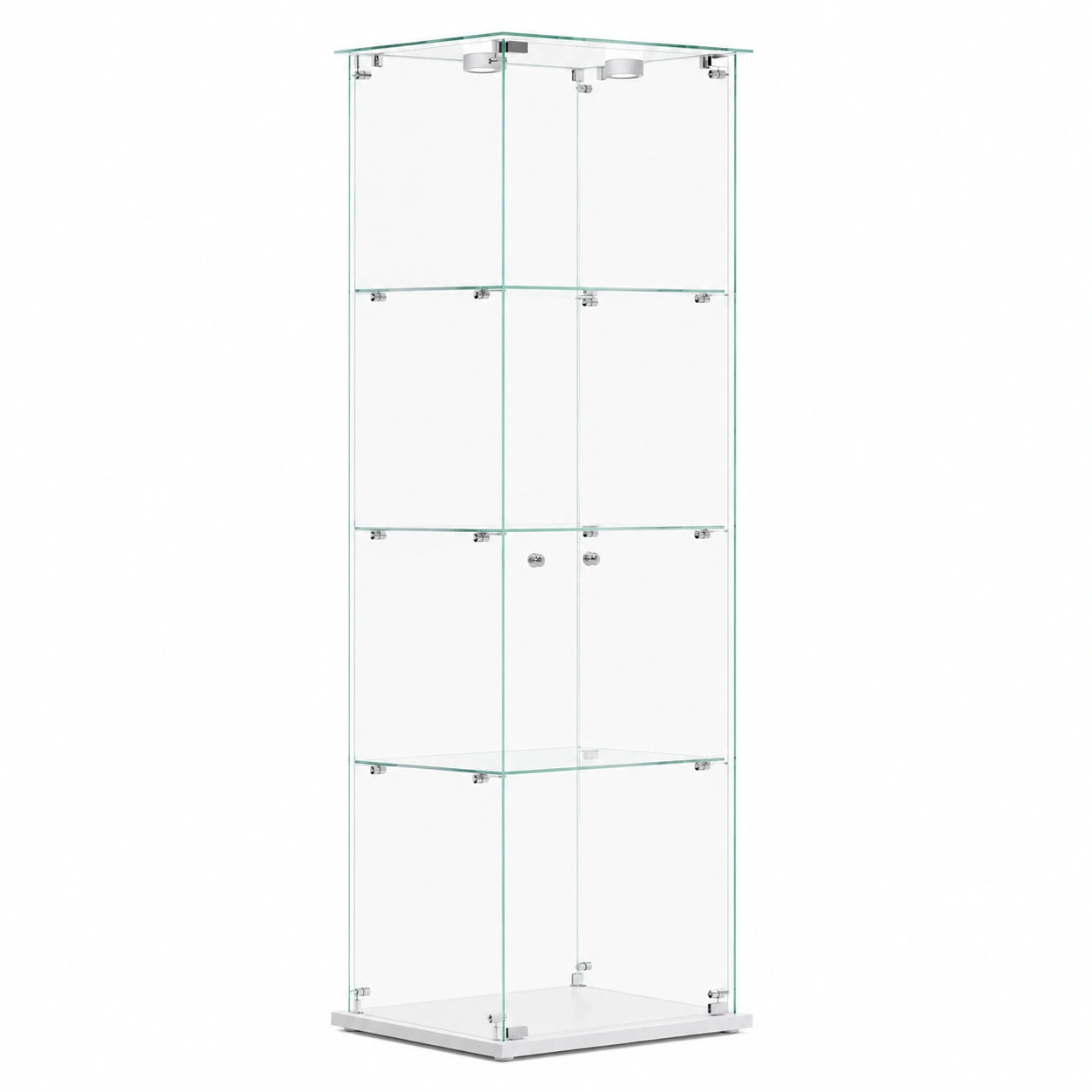 Weiße Glasvitrine mit LED, 5 Etagen, abschließbar, für Sammlerstücke