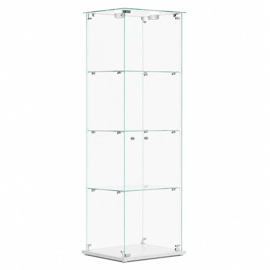 Weiße Glasvitrine mit LED, 5 Etagen, abschließbar, für Sammlerstücke