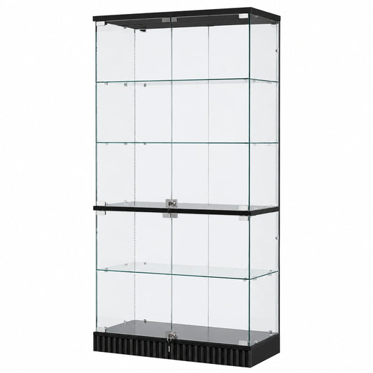 Lvifur LED-Vitrine mit Glastüren, 170 cm, 4 Ebenen, für Sammlerstücke und Wein, Intelligente Sensorik, Schwarz