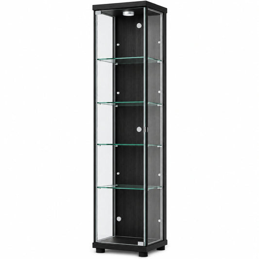 Elegante Glasvitrine in Schwarz mit LED-Beleuchtung und Verstellbaren Böden, 176cm Höhe, Made in Germany