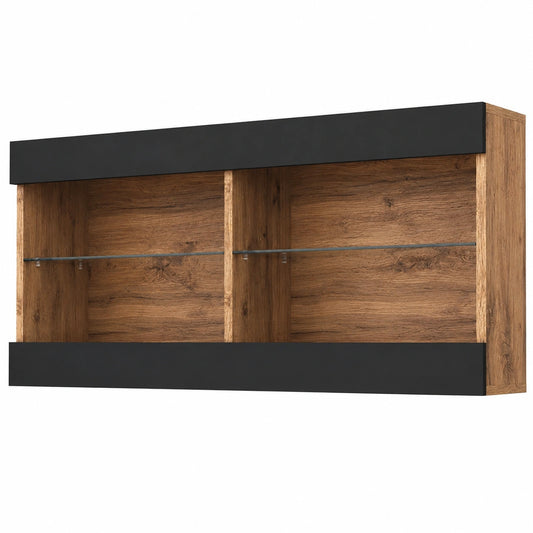 Hängeschrank Tivoli in Schwarz/Wotan, 100x50x29cm, 2 Regalböden, für Wohnzimmer & Schlafzimmer
